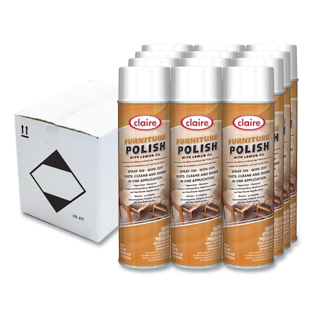 Claire Furniture Polish with Lemon Oil, Lemon Scent; 19 oz Aerosol Spray, 12PK CL811